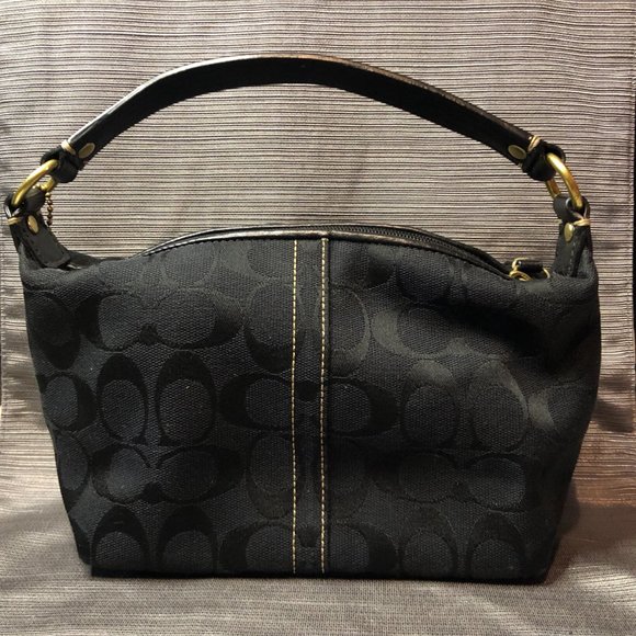 Coach Mini Signature Print Striped Black Small Leather Trim Logo Handbag - Picture 3 of 11